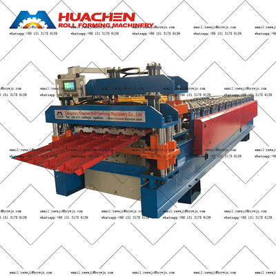 Galvanized Metal Roofing Panel Double Deck Roll Forming Machine untuk bahan PPGI / GI