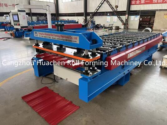 0.3-0.6mm Ketebalan Roofing Sheet Roll Forming Machine dengan 11 Stasiun dan Chain Drive untuk Auto Sheet Metal Rolling