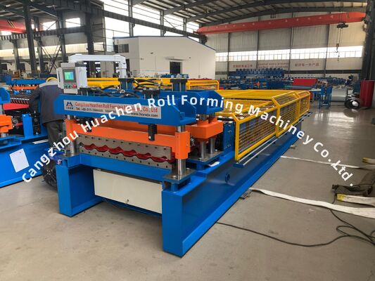 12 Stasiun Kaca Tile Roll Forming Machine untuk 0.3-0.6mm Ketebalan Lembar Baja dengan Chain Drive