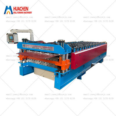 Metal Double Layer HC6/22 Trapezoid Roof Tile Making Roll Forming Machine Tingkat Atas Mini Peak