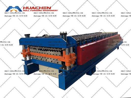 Trapezoidal Double Layer Tile Roll Forming Machine untuk pembuatan profil ubin logam