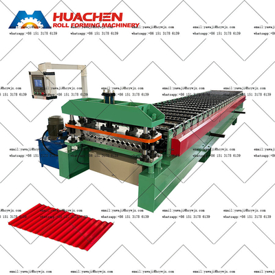 Chain Drive corrugated Iron Automatic Roof Roll Forming Machine untuk produksi bahan PPGI / GI