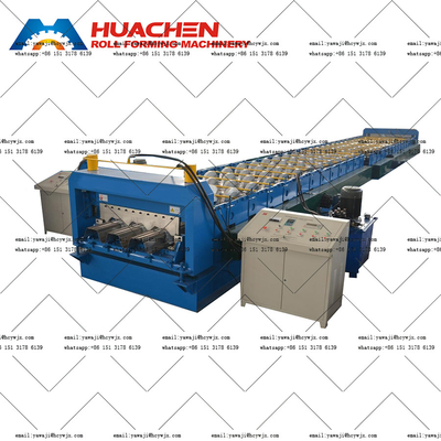 Metal Sheet Roof Roll Form Floor Decking Machine Dengan Pemotong CR12