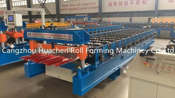 Kecepatan tinggi 15-20m/menit Galvanis Lembar Metal Forming Peralatan Dengan Hydraulic Cutting Roofing Lembar Roll Forming Mesin