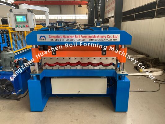 12 Stasiun Kaca Tile Roll Forming Machine untuk 0.3-0.6mm Ketebalan Lembar Baja dengan Chain Drive
