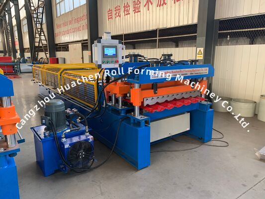 12 Stasiun Kaca Tile Roll Forming Machine untuk 0.3-0.6mm Ketebalan Lembar Baja dengan Chain Drive