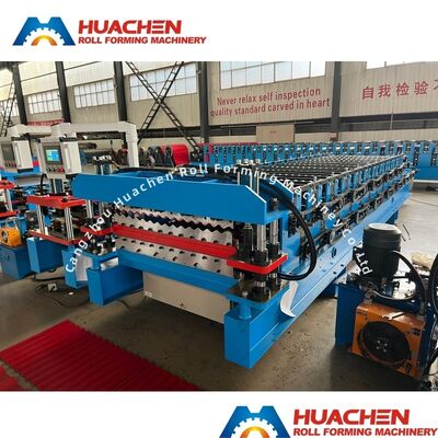 Mesin Roll Forming Lapisan Ganda dengan Daya 5.5KW Kecepatan 8-10m/menit dan Kontrol PLC Panasonic untuk Panel Genteng Glasir dan Lembaran Atap Baja Warna