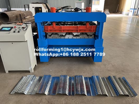 1220mm Ribbed Floor Deck Roll Forming Machine Kerangka Las Dengan Pengendalian PLC Pemotongan Hidraulik