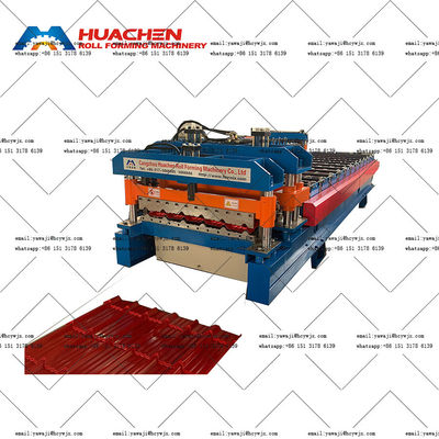 380v Atap Lempeng Baja Kaca Tile Roll Forming Mesin dengan CR12 Cutter Material