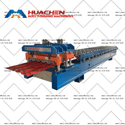 Chain Drive Produksi Lembar Kaca Tile Roll Forming Machine Dengan 18 Stasiun Roller