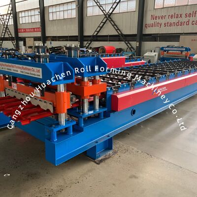 1250mm glazed Step Tile Roll Forming Machine dengan 15 stasiun dan Chain Drive untuk panel atap