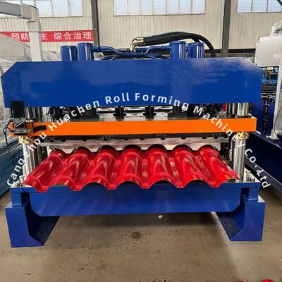 1220mm lebar panel Kaca Tile Roll Forming Machine dengan 18 Stasiun Roller dan Chain Drive untuk konstruksi baja