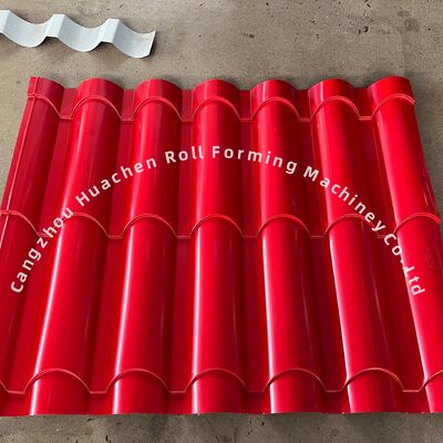 1220mm lebar panel Kaca Tile Roll Forming Machine dengan 18 Stasiun Roller dan Chain Drive untuk konstruksi baja