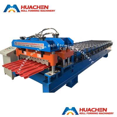 Kecepatan 4m/menit 13 Stasiun Roller Steel Glass Tile Roll Forming Machine dengan 45# Steel quenching and Plating