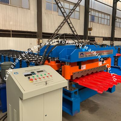 Kecepatan 4m/menit 13 Stasiun Roller Steel Glass Tile Roll Forming Machine dengan 45# Steel quenching and Plating