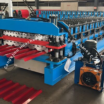 Mesin Roll Forming Lapisan Ganda dengan Daya 5.5KW Kecepatan 8-10m/menit dan Kontrol PLC Panasonic untuk Panel Genteng Glasir dan Lembaran Atap Baja Warna
