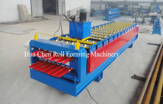 Plat Baja Warna Atap Ganda Lapisan Panel Roll Membentuk Mesin 1200 / 1250mm Lebar